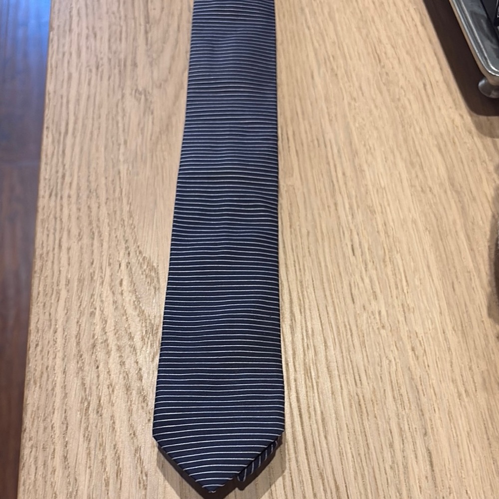 Hugo Boss Blue and White Tie with Elegant Stripes